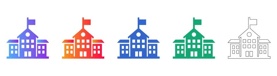 School Building Icons Set Ilustración de archivo