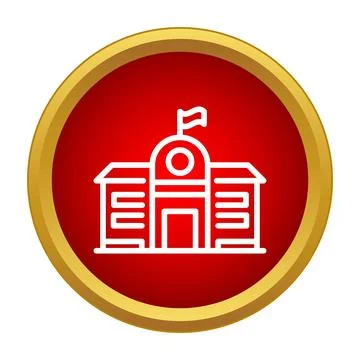 School building illustration with flag on red background Ilustración de archivo