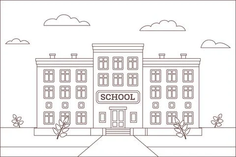 School building. Infographic element. Outline school isolated on white back.. Stock Illustration