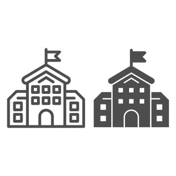 School building line and solid icon, education concept, high school silhouette Ilustración de archivo