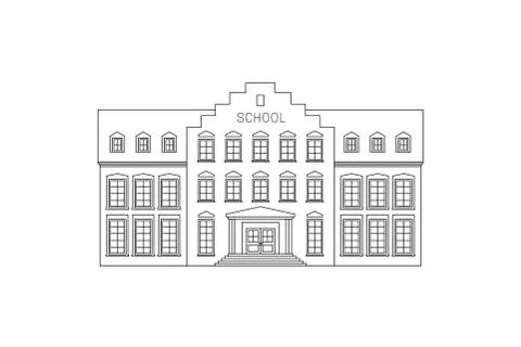 School building line drawing Stock Illustration