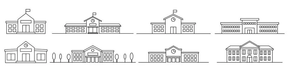 School building line icon set educational buildings university. Education ill Stock Illustration