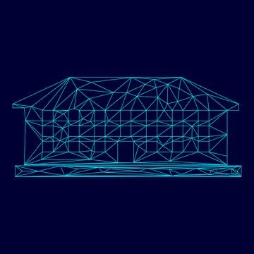 School building low poly triangulation triangulated polygonal electric cyan.. Stock Illustration