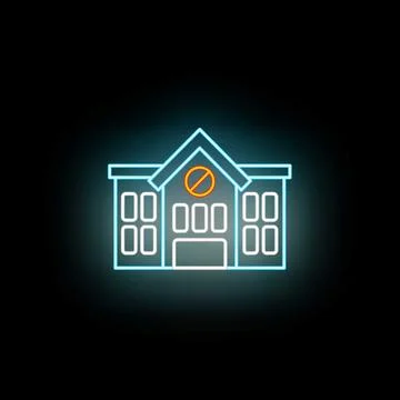 School building neon glowing closed light sign Ilustración de archivo