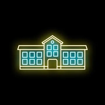 School building neon glowing light education icon Stock Illustration