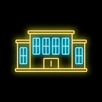 School building neon light icon glowing on black Ilustración de archivo