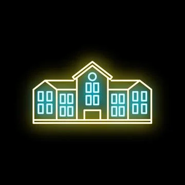 School building neon light shining illustration on black Ilustración de archivo