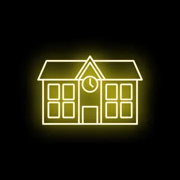School building neon line icon glowing in yellow Ilustración de archivo