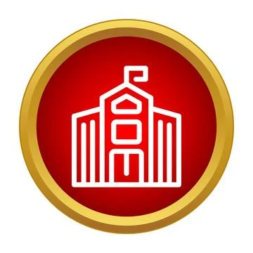 School building outline icon on red button Stock Illustration