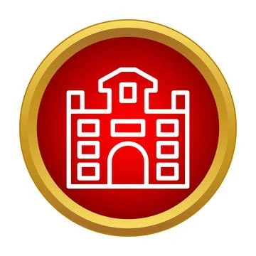 School building outline in red circle button Ilustración de archivo