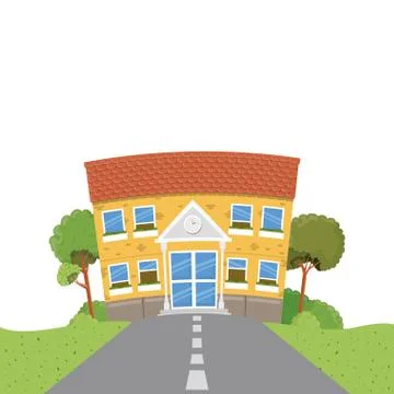 School building of primary with landscape Ilustración de archivo