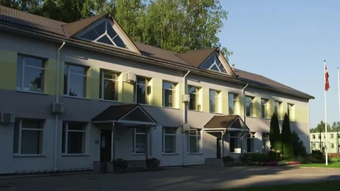 School Building in a Small Town Stock Footage 261587941