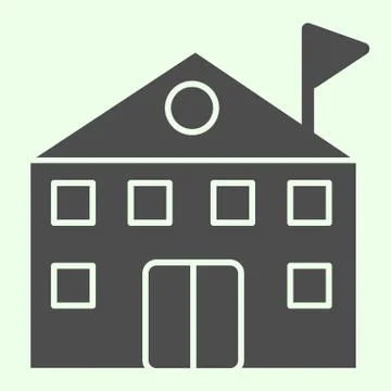 School building solid icon. High educational institution with flag on top glyph Ilustración de archivo
