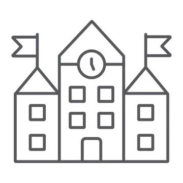 School building thin line icon, education and architecture, university sign Ilustración de archivo