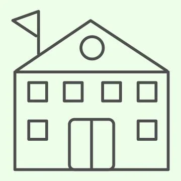 School building thin line icon. High educational institution with flag on top Ilustración de archivo