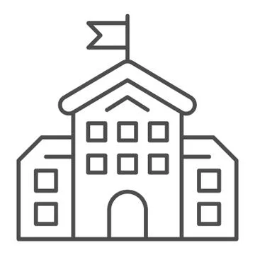 School building thin line icon, education concept, high school silhouette sign Ilustración de archivo