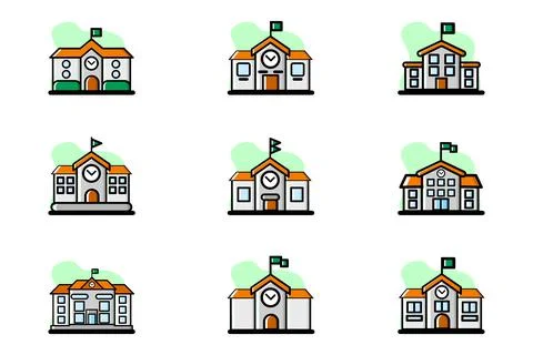 School Building Vector Illustration Design Icon Set Ilustración de archivo
