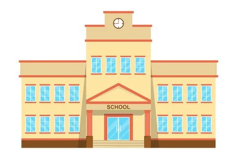School building vector illustration flat educational exterior facade with Stock Illustration