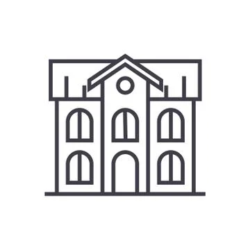 School building vector line icon, sign, illustration on background, editable Ilustración de archivo