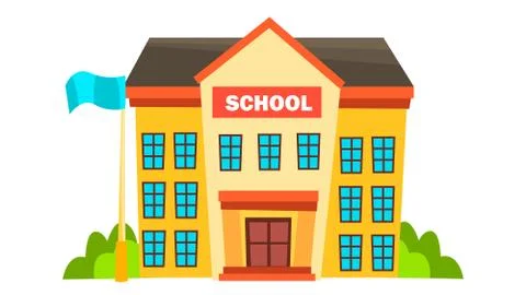 School Building Vector. Modern City University. Fasade Exterior. Brick. Isolated Ilustración de archivo