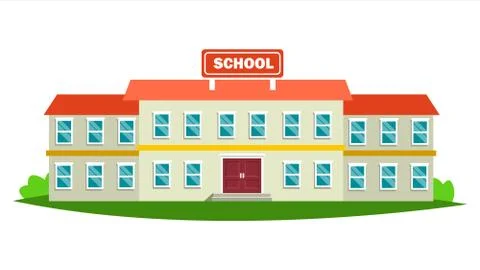 School Building Vector. Modern Education City Construction. Urban Sign. Font Ilustración de archivo