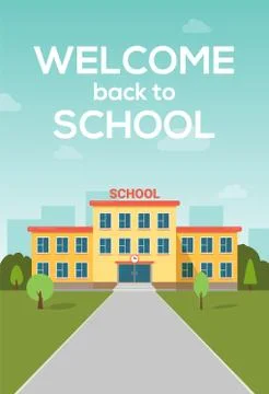 School building vector poster background. Welcome school education building Ilustración de archivo