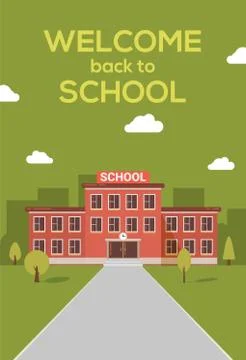 School building vector poster background. Welcome school education building Ilustración de archivo