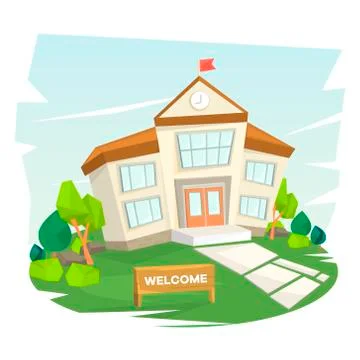 School building. Welcome to school. Vector illustration Illustrazione stock