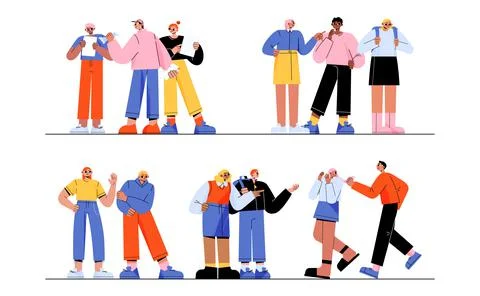 School bully torment classmates, aggressive teens Illustrazione stock