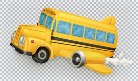 School bus, airplane. 3d vector icon Stock Illustration