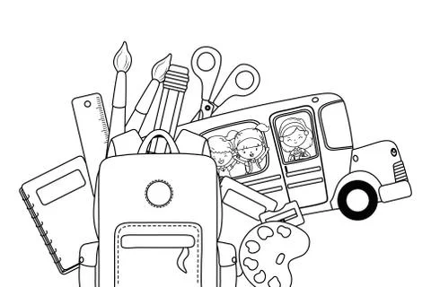 School bus and icon set design Stock Illustration