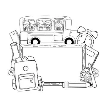 School bus and icon set design Stock Illustration