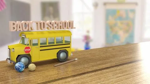 The School bus for Back to school concept 3d rendering. 스톡 일러스트