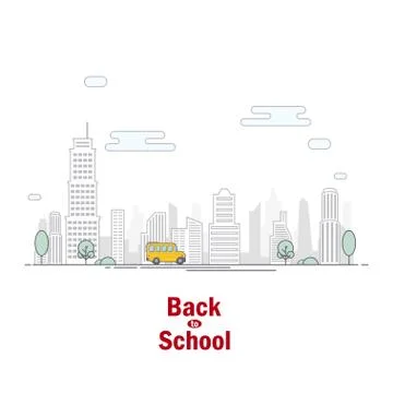 School bus on the background of the city Stock Illustration