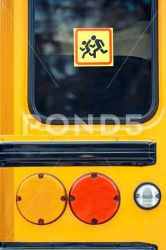 School bus beware of children sign close-up Stock Photos
