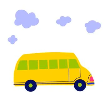 School bus in cartoon style Vector flat cartoon illustration. Stock Illustration