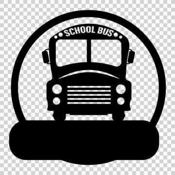 School Bus With Circle And Banner In Black Stock-Illustration