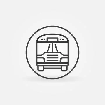 School Bus in Circle vector concept line icon or sign Stock Illustration