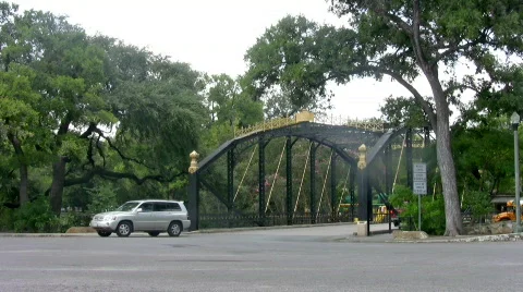 School bus crossing bridge Stock Footage 83284