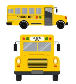 School bus from different angles. Yellow car for the passage of schoolchildre 스톡 일러스트