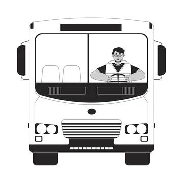 School bus driver arab man black and white 2D line cartoon character Stock Illustration