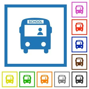School bus with driver flat framed icons イラスト素材