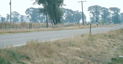 School bus driving down rural two lane road in America Stock Footage 104991363