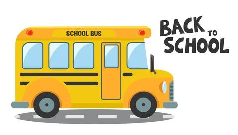 School bus driving on road, side view on a white. Back to school Stock Illustration