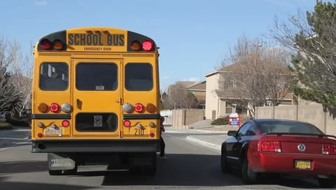 School bus drops off students Stock Footage 1117653
