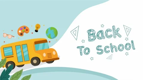 School bus education items and doodle chalk message Stock Footage 312003342