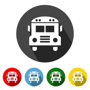 School Bus Flat Icon Long Shadow Stock Illustration