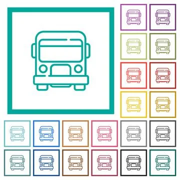 School bus front view outline flat color icons with quadrant frames Stock Illustration