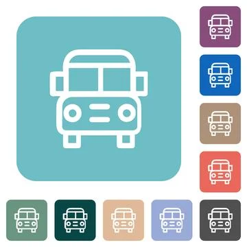 School bus front view outline rounded square flat icons Stock Illustration