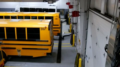 School bus garage pan Stock Footage 190716956